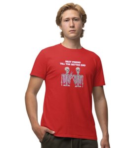 Till The Better End Red Round Neck Cotton Half Sleeved Men T Shirt with Printed Graphics