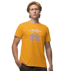 Till The Better End Yellow Round Neck Cotton Half Sleeved Men T Shirt with Printed Graphics