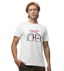 Tissues For Issues White Round Neck Cotton Half Sleeved Men T Shirt with Printed Graphics
