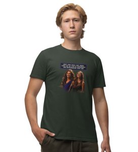 Wierd But Trustworthy Green Round Neck Cotton Half Sleeved Men T Shirt with Printed Graphics