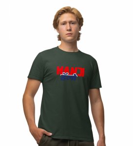 Haanji Hello Green Round Neck Cotton Half Sleeved Womens T Shirt with Printed Graphics