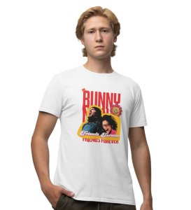 Bunny & Naina White Round Neck Cotton Half Sleeved Men T-Shirt with Printed Graphics