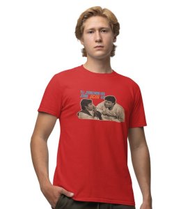 Defination Of Friend Red Round Neck Cotton Half Sleeved Men T-Shirt with Printed Graphics