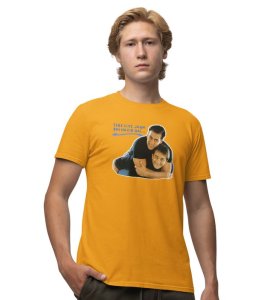 Defination Of Friend Yellow Round Neck Cotton Half Sleeved Men T-Shirt with Printed Graphics