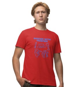 Dinner With Friends Red Round Neck Cotton Half Sleeved Men T-Shirt with Printed Graphics