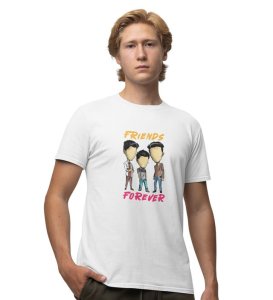 Friends Forever White Round Neck Cotton Half Sleeved Men T-Shirt with Printed Graphics
