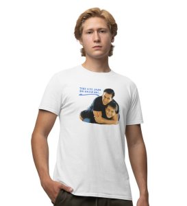 Jaan Bhi Hazir Hai White Round Neck Cotton Half Sleeved Men T-Shirt with Printed Graphics