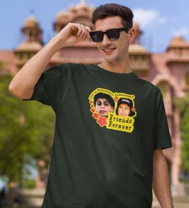 Love Is Friendship Green Round Neck Cotton Half Sleeved Men T-Shirt with Printed Graphics