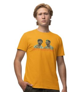 Only for Friend Yellow Round Neck Cotton Half Sleeved Men T-Shirt with Printed Graphics