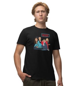 Simple Hai Black Round Neck Cotton Half Sleeved Men T-Shirt with Printed Graphics