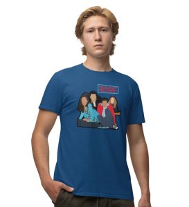 Simple Hai Blue Round Neck Cotton Half Sleeved Men T-Shirt with Printed Graphics