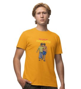 The Param Mitra Yellow Round Neck Cotton Half Sleeved Men T-Shirt with Printed Graphics