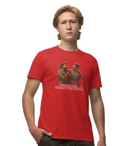 The Power Duo Red Round Neck Cotton Half Sleeved Men T-Shirt with Printed Graphics