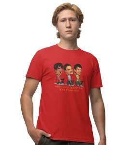 What's The Plan ? Red Round Neck Cotton Half Sleeved Men T-Shirt with Printed Graphics
