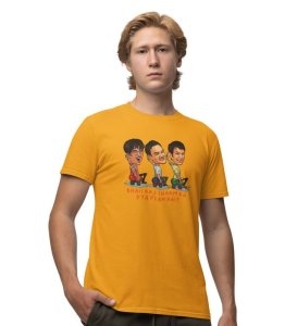 What's The Plan ? Yellow Round Neck Cotton Half Sleeved Men T-Shirt with Printed Graphics