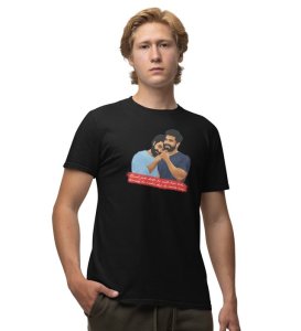 When It Comes To Friendship Black Round Neck Cotton Half Sleeved Men T-Shirt with Printed Graphics