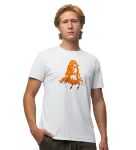 Adiyogi White Round Neck Cotton Half Sleeved Men T-Shirt with Printed Graphics