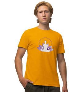 Attitude Of Gratitude Yellow Round Neck Cotton Half Sleeved Men T-Shirt with Printed Graphics