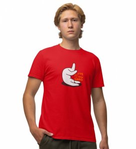 It's Too Hard! Red Round Neck Cotton Half Sleeved Men T-Shirt with Printed Graphics