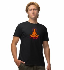 Just Yoga Black Round Neck Cotton Half Sleeved Men T-Shirt with Printed Graphics