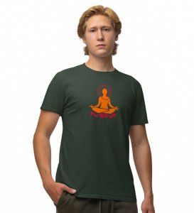 Just Yoga Green Round Neck Cotton Half Sleeved Men T-Shirt with Printed Graphics
