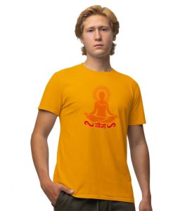 Just Yoga Yellow Round Neck Cotton Half Sleeved Men T-Shirt with Printed Graphics