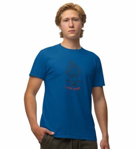 Love For Yoga Blue Round Neck Cotton Half Sleeved Men T-Shirt with Printed Graphics
