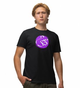 Om! Black Round Neck Cotton Half Sleeved Men T-Shirt with Printed Graphics