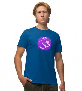 Om! Blue Round Neck Cotton Half Sleeved Men T-Shirt with Printed Graphics