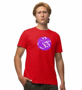 Om! Red Round Neck Cotton Half Sleeved Men T-Shirt with Printed Graphics