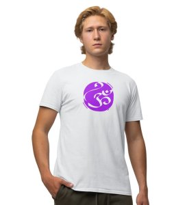 Om! White Round Neck Cotton Half Sleeved Men T-Shirt with Printed Graphics