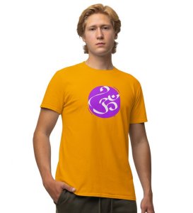 Om! Yellow Round Neck Cotton Half Sleeved Men T-Shirt with Printed Graphics