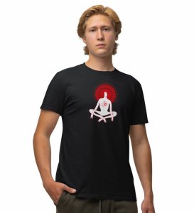 Power Of Om Black Round Neck Cotton Half Sleeved Men T-Shirt with Printed Graphics