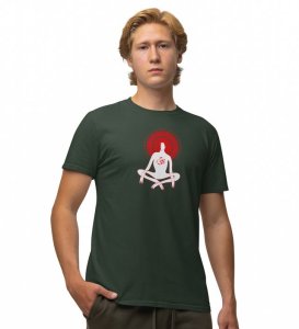 Power Of Om Green Round Neck Cotton Half Sleeved Men T-Shirt with Printed Graphics