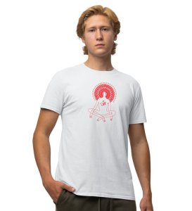 Power Of Om White Round Neck Cotton Half Sleeved Men T-Shirt with Printed Graphics