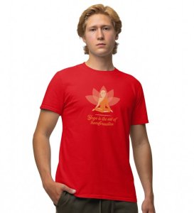 Self Transformation Red Round Neck Cotton Half Sleeved Men T-Shirt with Printed Graphics