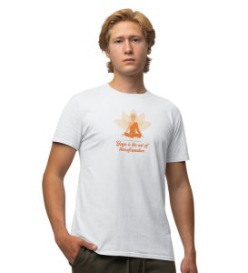 Self Transformation White Round Neck Cotton Half Sleeved Men T-Shirt with Printed Graphics