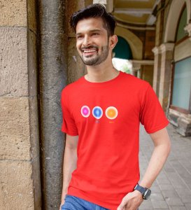 Stretch Into Happiness Red Round Neck Cotton Half Sleeved Men T-Shirt with Printed Graphics