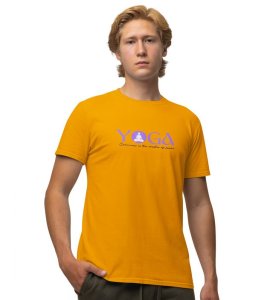 The Cradle Of Power Yellow Round Neck Cotton Half Sleeved Men T-Shirt with Printed Graphics