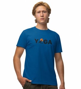 Yoga : The Strongest Path Blue Round Neck Cotton Half Sleeved Men T-Shirt with Printed Graphics