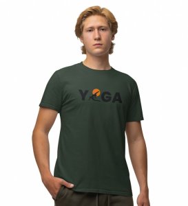 Yoga : The Strongest Path Green Round Neck Cotton Half Sleeved Men T-Shirt with Printed Graphics