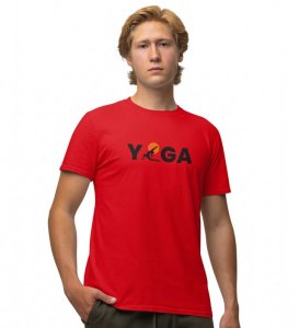 Yoga : The Strongest Path Red Round Neck Cotton Half Sleeved Men T-Shirt with Printed Graphics