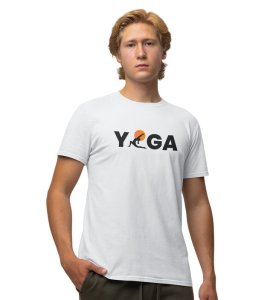 Yoga : The Strongest Path White Round Neck Cotton Half Sleeved Men T-Shirt with Printed Graphics
