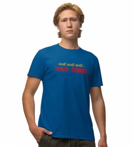 Kaarte Nibbar Blue Round Neck Cotton Half Sleeved Men T Shirt with Printed Graphics