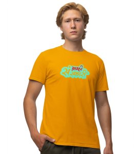 Marathi Masti Yellow Round Neck Cotton Half Sleeved Men T Shirt with Printed Graphics