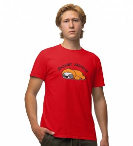 Boredom Red Round Neck Cotton Half Sleeved Men T Shirt with Printed Graphics