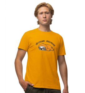 Boredom Yellow Round Neck Cotton Half Sleeved Men T Shirt with Printed Graphics
