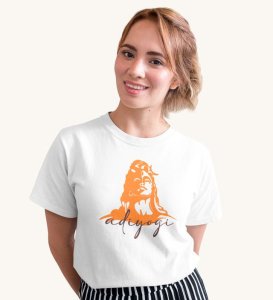Adiyogi White Round Neck Cotton Half Sleeved Women T-Shirt with Printed Graphics