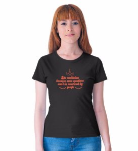Do Meditation Black Round Neck Cotton Half Sleeved WomenT-Shirt with Printed Graphics
