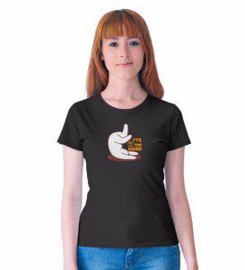 It's Too Hard! Black Round Neck Cotton Half Sleeved WomenT-Shirt with Printed Graphics